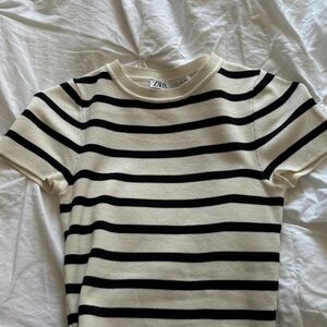 Zara Kids Black and Cream Striped Tee